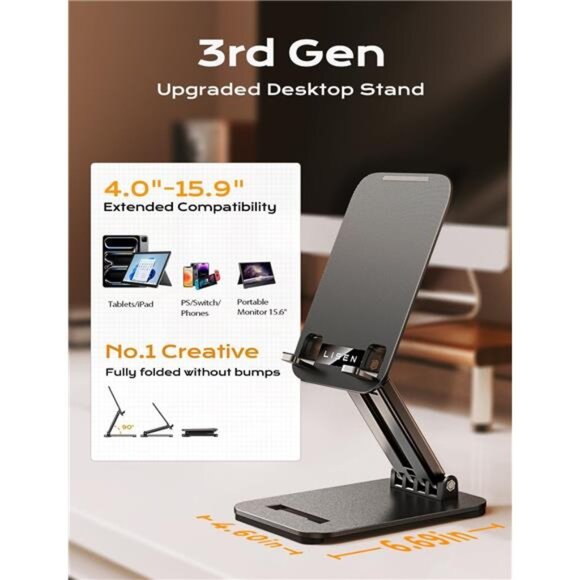 Tablet Stand for iPad Stand Holder Desk, Foldable Home Office Desk - Picture 2 of 7